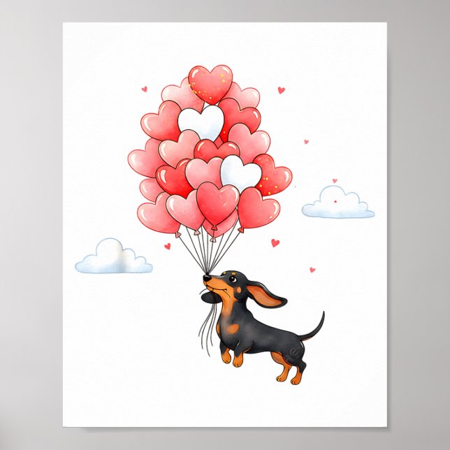 Cute Dachshund Valentine Heart Balloon Dog Lover  Poster (Framsidan)