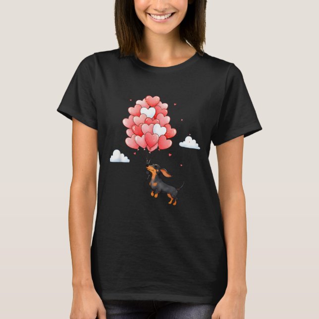 Cute Dachshund Valentine Heart Balloon Dog Lover  T Shirt (Framsida)