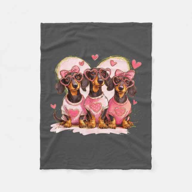 Cute Dachshund Valentines Heart Dog Lover Men Wome Fleecefilt (Framsidan)