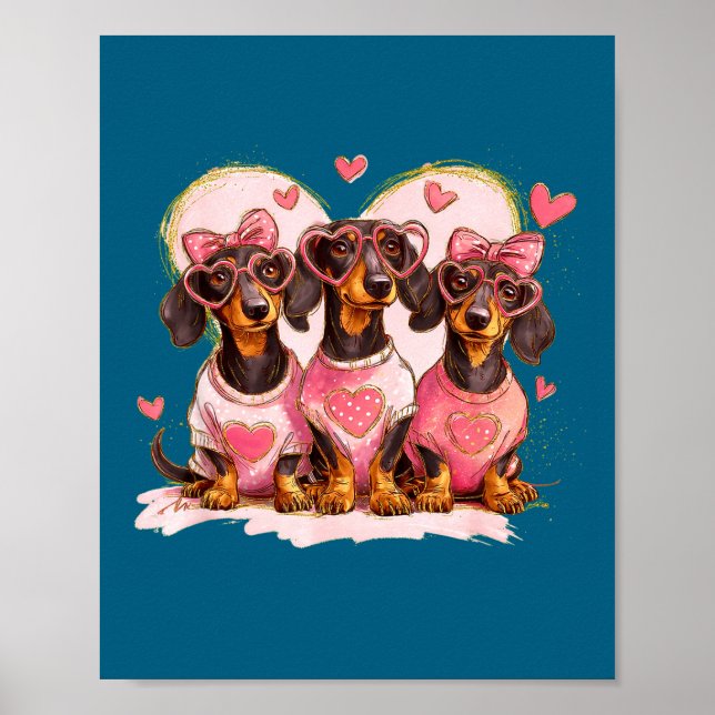 Cute Dachshund Valentines Heart Dog Lover Men Wome Poster (Framsidan)