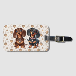 Cute Dachshund-vänner Bagagebricka