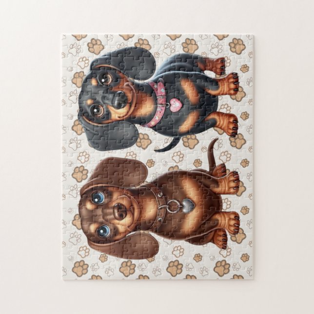 Cute Dachshund-vänner Pussel (Vertikal)