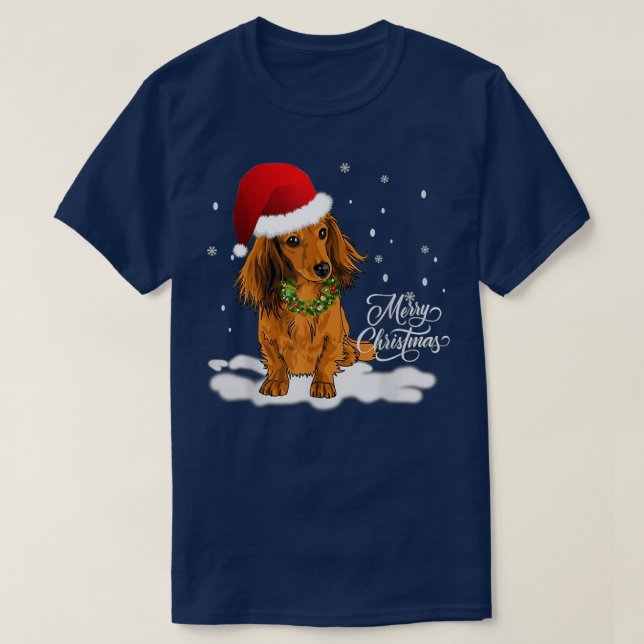 Cute Dachshund WandeSanta Hat God jul Sn T Shirt (Design framsida)