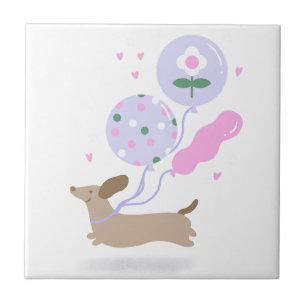 Cute Dachshund Weiner Hund älskare Party Rosa Kakelplatta