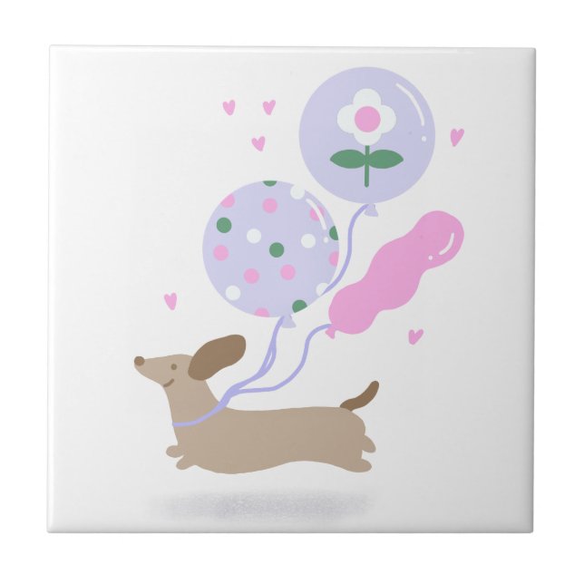 Cute Dachshund Weiner Hund älskare Party Rosa Kakelplatta (Framsidan)