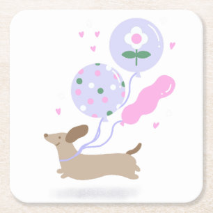 Cute Dachshund Weiner Hund älskare Party Rosa Underlägg Papper Kvadrat