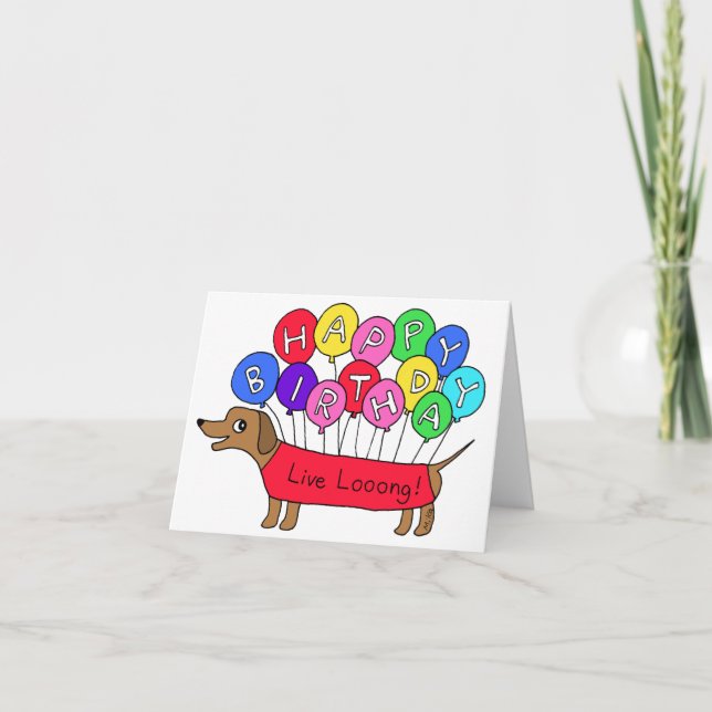 Cute Dachshund Weiner Hund med Balloon Birthday Kort (Framsida)