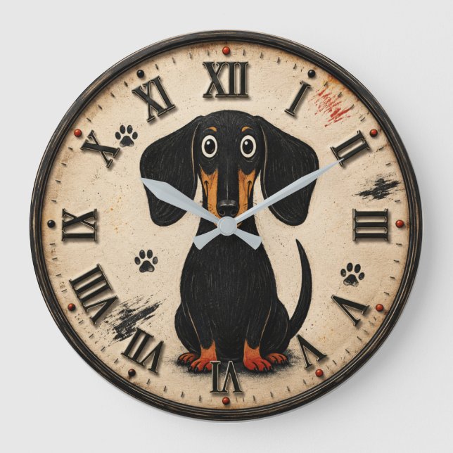 Cute Dachshund Wiener Funny Sausage Dog Rustic Pet Stor Klocka (Framsida)