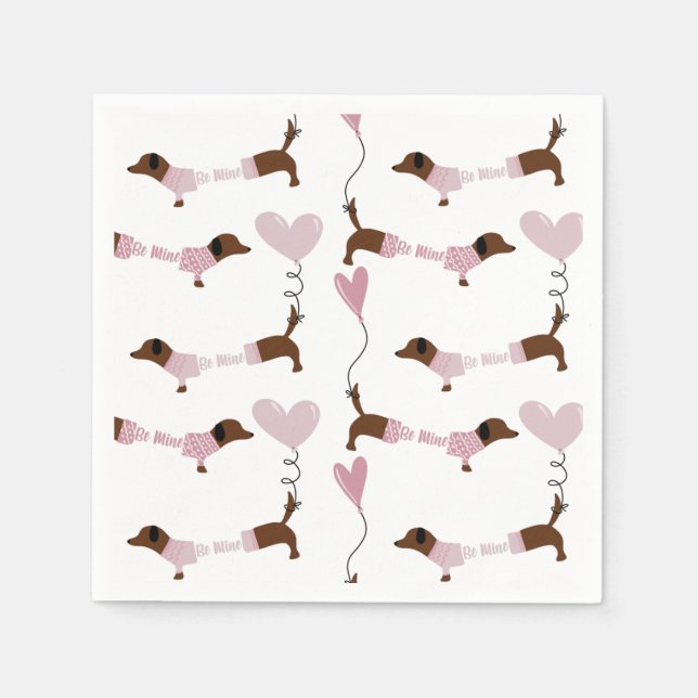 Cute Dachshund Wiener Hund BE Mine Valentiness Pappersservett (Framsidan)
