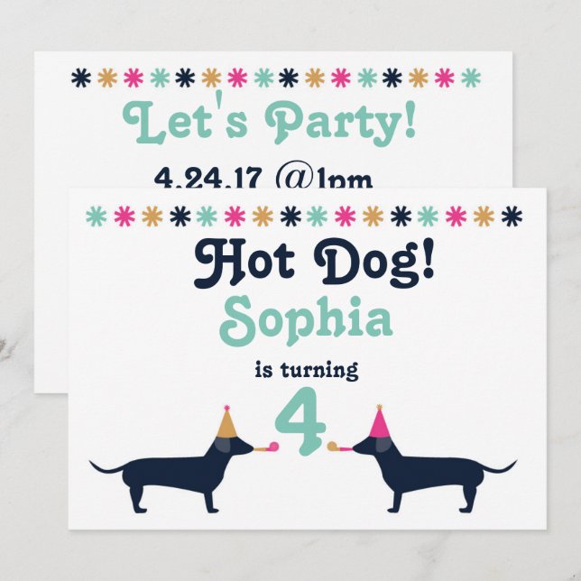 Cute Dachshund Wiener Hund Birthday-inbjudan. Inbjudningar (Fram/baksida)