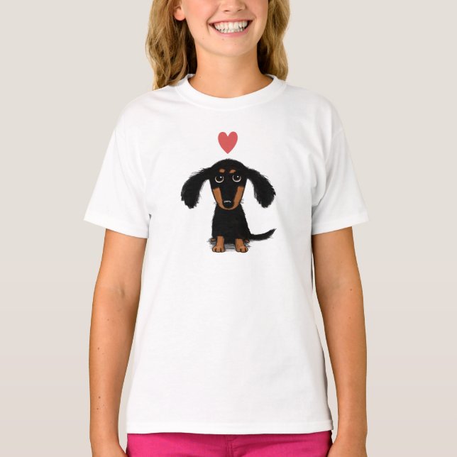 Cute Dachshund Wiener Hund Puppy med hjärta T-shirt (Framsida)