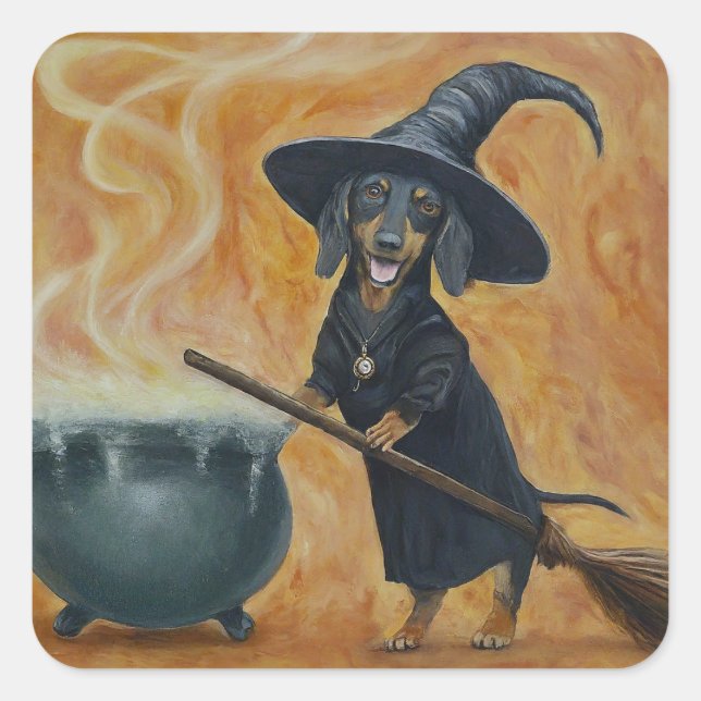Cute Dachshund Witch Fyrkantigt Klistermärke (Framsida)