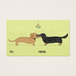 Cute Dachshunds Mistletoe Kiss Juletiketters Visitkort