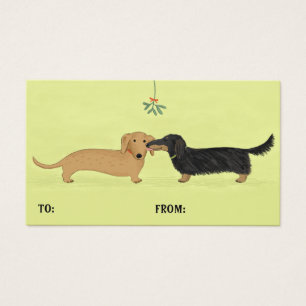 Cute Dachshunds Mistletoe Kiss Juletiketters Visitkort