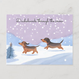 Cute Dachshunds Sause Hundar under Snö-jul Helg Vykort