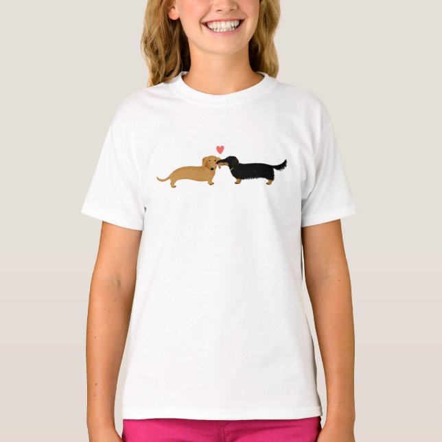 Cute Dachshunds Smooch | Wiener Hundar Kärlek Tee Shirt (Framsida)