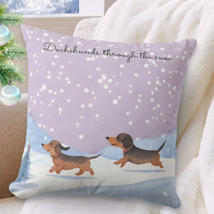 Cute Dachshunds Snö Hund Doxie Festive jul Kudde
