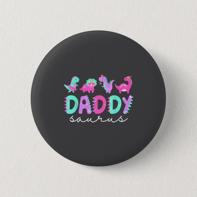 Cute Daddy Saurus Dad Dinosaur Birthday Boy Girl F Knapp (Framsida)