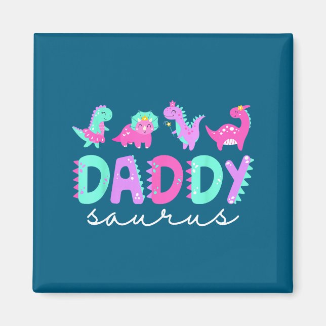 Cute Daddy Saurus Dad Dinosaur Birthday Boy Girl F Magnet (Framsidan)
