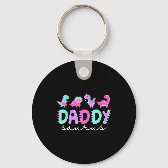 Cute Daddy Saurus Dad Dinosaur Birthday Boy Girl F Nyckelring (Framsida)