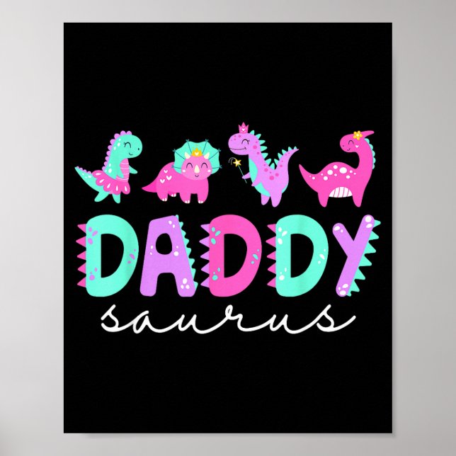 Cute Daddy Saurus Dad Dinosaur Birthday Boy Girl F Poster (Framsidan)