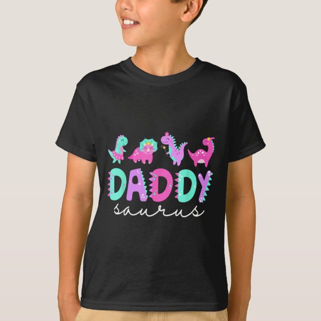 Cute Daddy Saurus Dad Dinosaur Birthday Boy Girl F T Shirt (Framsida)