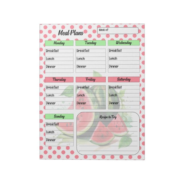 Cute Daily Mouth Watering Watermelon Meal Planner Anteckningsblock (Roterad)