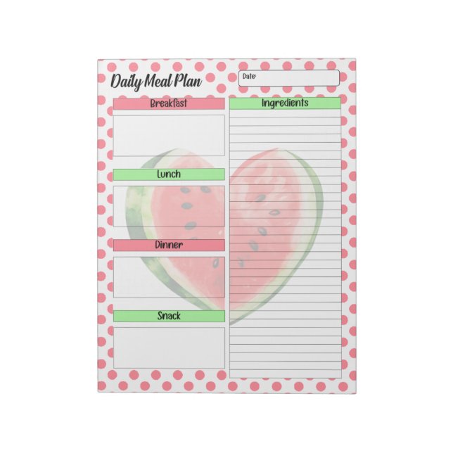 Cute Daily Mouth Watering Watermelon Meal Planner Anteckningsblock (Roterad)