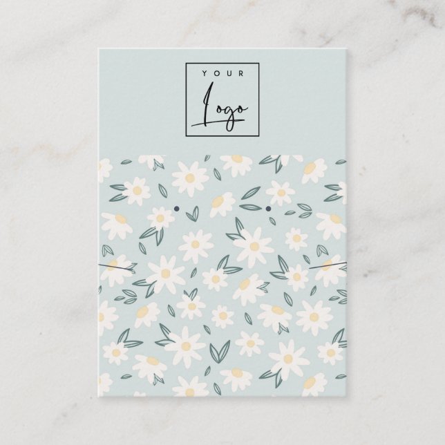 Cute Daisy Blommigt Aqua Blue Logotyp Earring Neck Visitkort (Framsida)