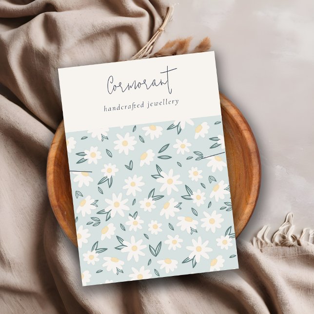 Cute Daisy Blommigt Aqua Blue Script Necklace Hold Visitkort (Skapare uppladdad)