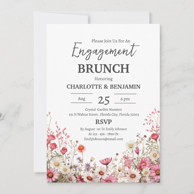 Cute Daisy Blommigt Förlovning Brunch Party Inbjudningar (Framsida)