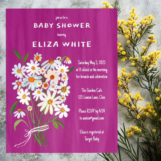 Cute Daisy Bouquet Handmålad Anpassningsbar Babykl Inbjudningar (Cute Daisy Bouquet Handpainted Custom Baby Shower Invitation
)
