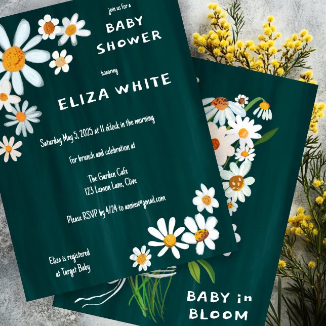 Cute Daisy Bouquet Handmålad Anpassningsbar Babykl Inbjudningar (Cute Daisy Bouquet Handpainted Custom Baby Shower Invitation Green
)