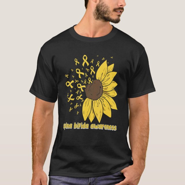 Cute Daisy Butterfly Yellow Ribbon Spina Bifida Aw T Shirt (Framsida)