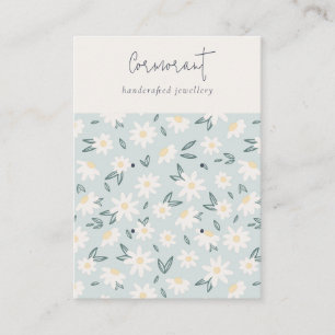 Cute Daisy Flora Aqua Blue Script 2 Earring Holder Visitkort