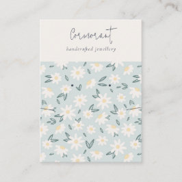 Cute Daisy Flora Aqua Blue Script Earrace Necklace Visitkort