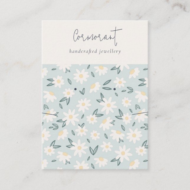 Cute Daisy Flora Aqua Blue Script Earrace Necklace Visitkort (Framsida)