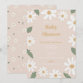Cute Daisy Flower Baby Shower Girl Pink Inbjudningar