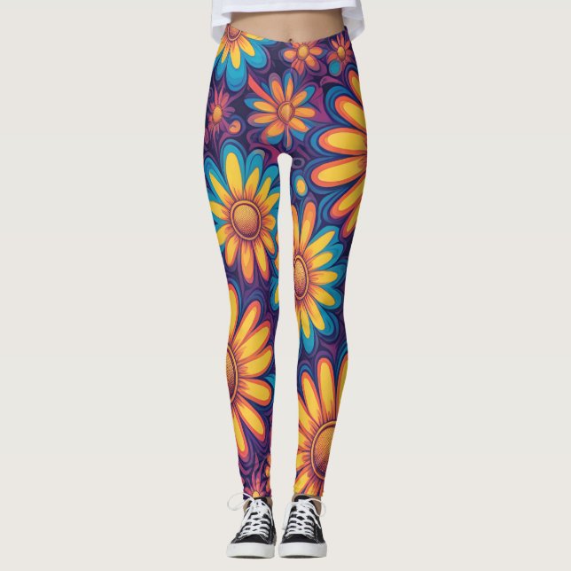 Cute Daisy Flower Botanical mönster skolflicka Leggings (Framsida)