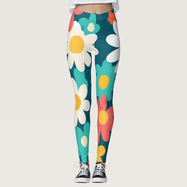 Cute Daisy Flower Botanical mönster skolflicka Leggings (Framsida)