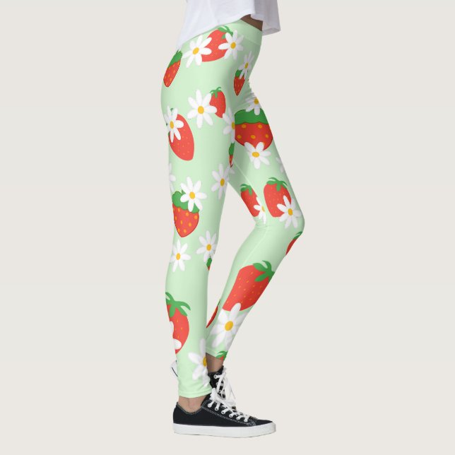 Cute Daisy Flower jordgubbsägen Mönster Leggings (Höger)