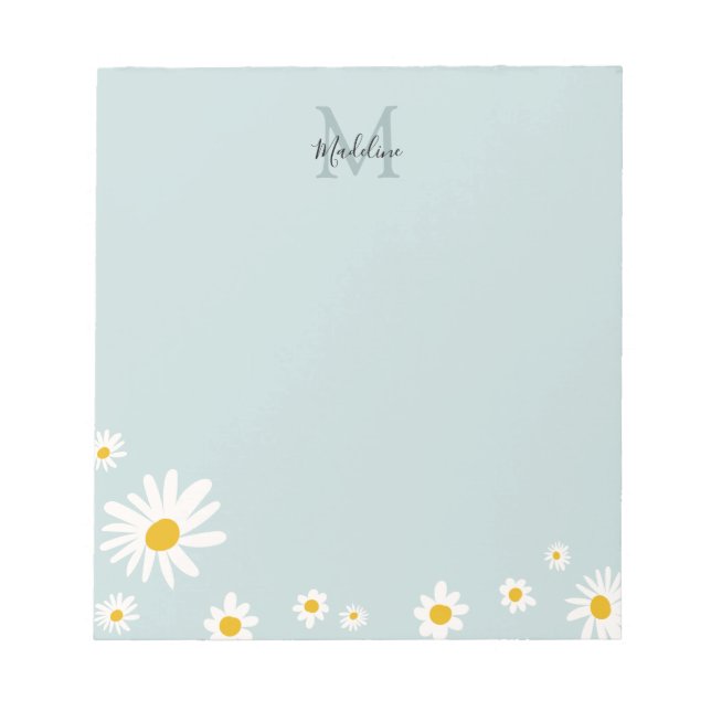Cute Daisy Flower Modern Teal Monogram Anteckningsblock (Framsida)