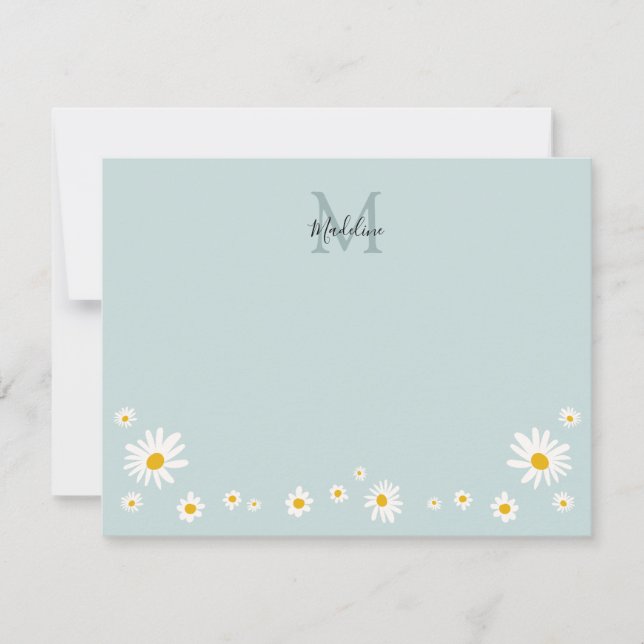 Cute Daisy Flower Modern Teal Monogram Anteckningskort (Framsida)