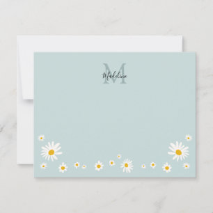 Cute Daisy Flower Modern Teal Monogram Anteckningskort