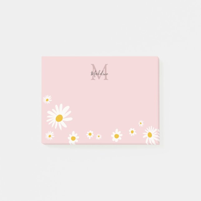 Cute Daisy Flower Rosa Modern Monogram Post-it Block (Framsida)