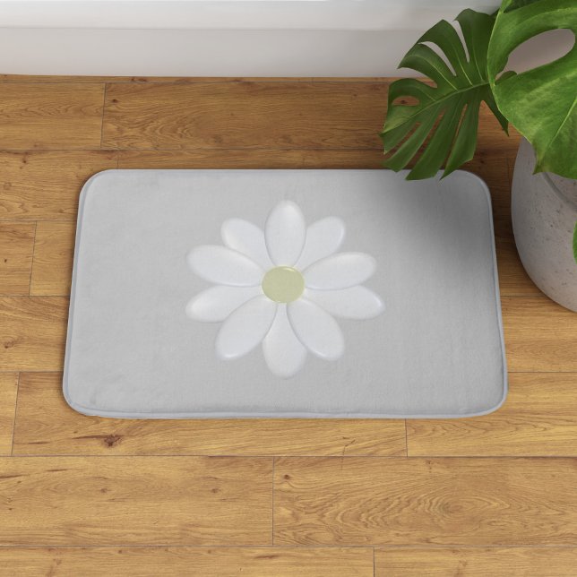 Cute Daisy Flower Simple Silver Grått Badrumsmatta (A pretty daisy flower on this gray bath mat. Three sizes available - small, medium and large.)