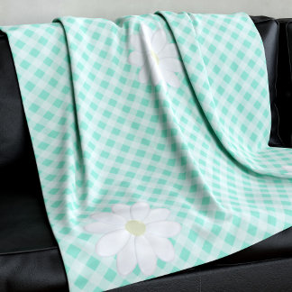 Cute Daisy Flowers Mint Grönt Gingham Check Fleecefilt
