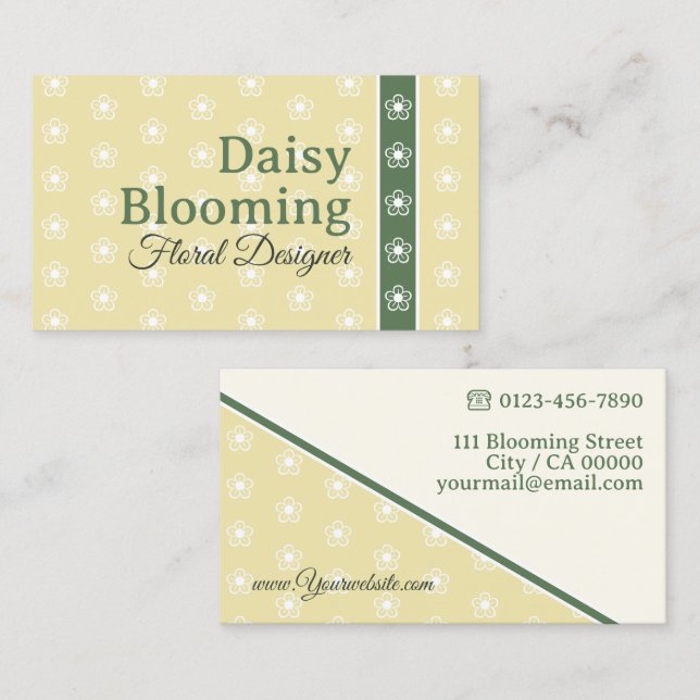 Cute Daisy Mönster Pastel Gult Grönt Florist Visitkort (Fram/baksida)