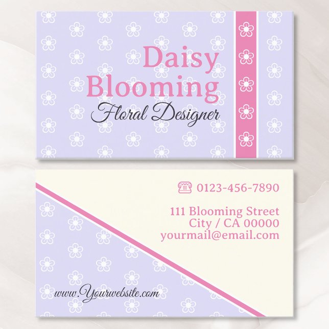Cute Daisy Mönster Pastel Light Lilac Rosa Florist Visitkort (Skapare uppladdad)