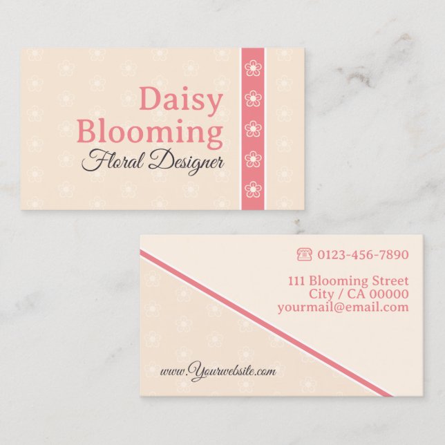 Cute Daisy Mönster Pastel Light Peach Rosa Florist Visitkort (Fram/baksida)
